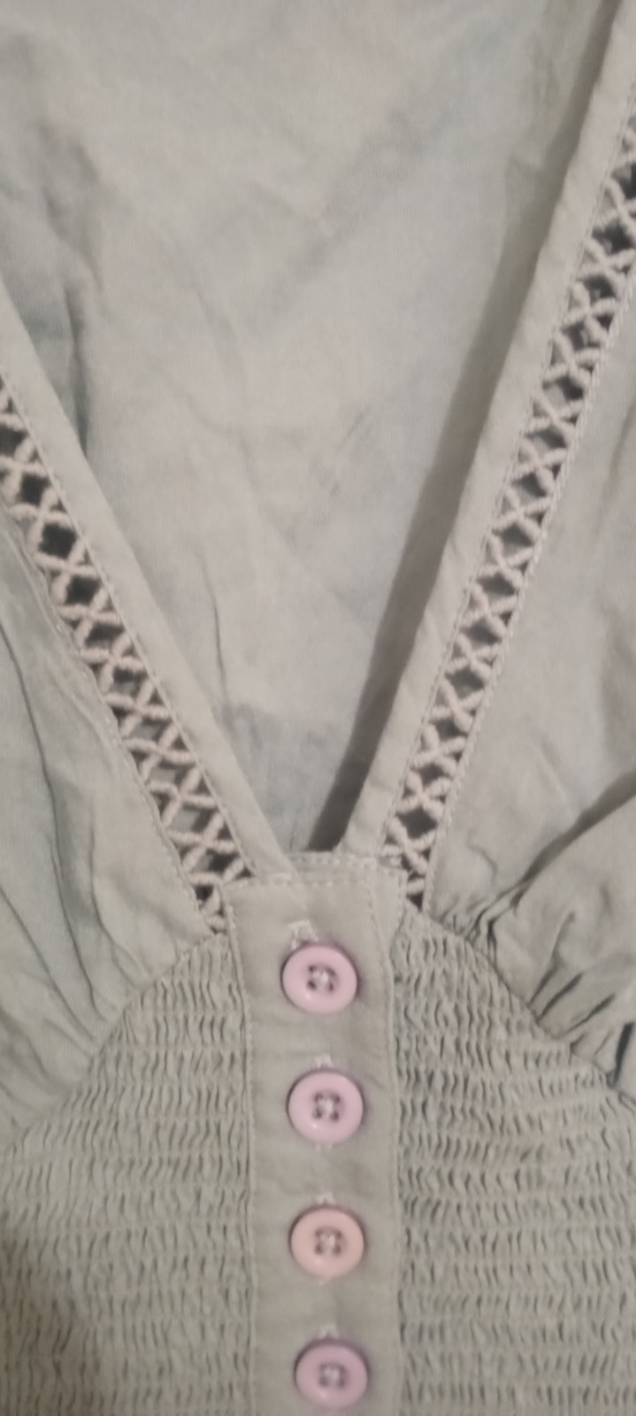Patrons Of Peace Slate Blue Button Front Smocked Jumpsuit Romper Small