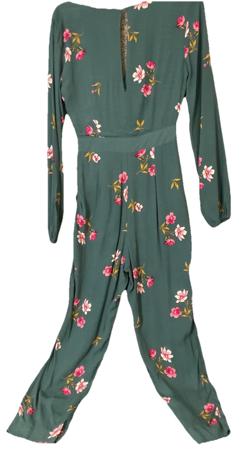 Abercrombie & Fitch green floral long sleeve jumpsuit Boho Whimsy Fairy SZ XS