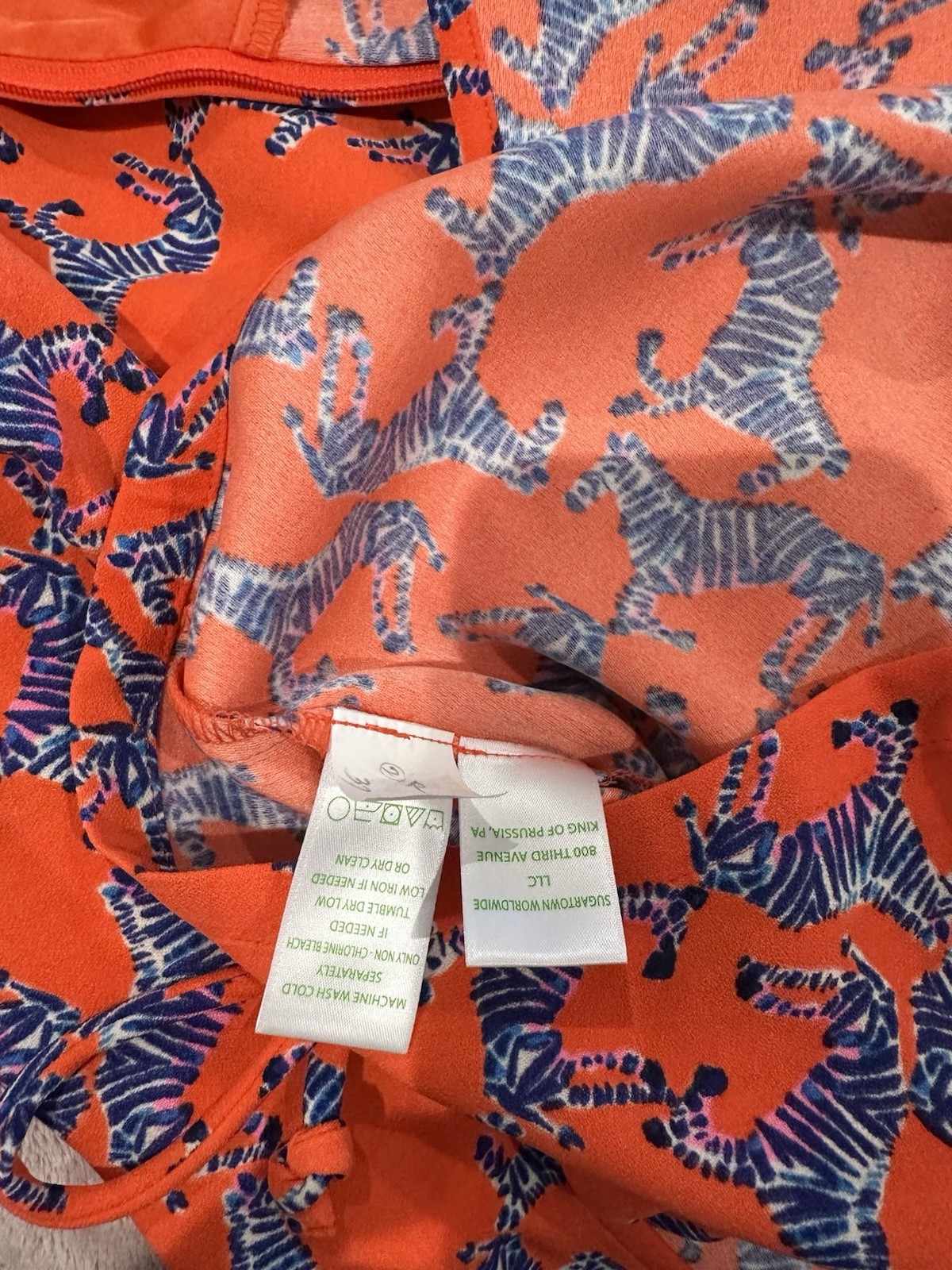 Lilly Pulitzer Zebra Romper, Sz 8, orange/blue/black/wht, Brass Chain Straps