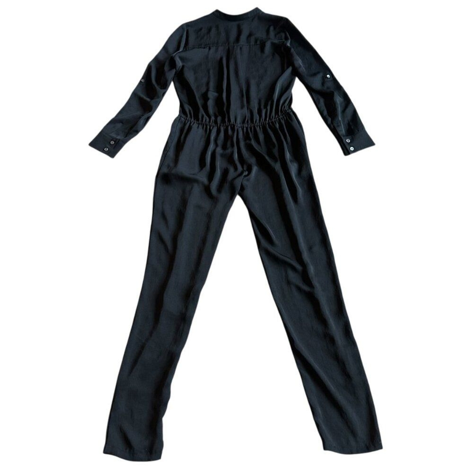 Vince Black Long Sleeve Classic Jumpsuit Defined Waist Straight Leg Size 0 Women