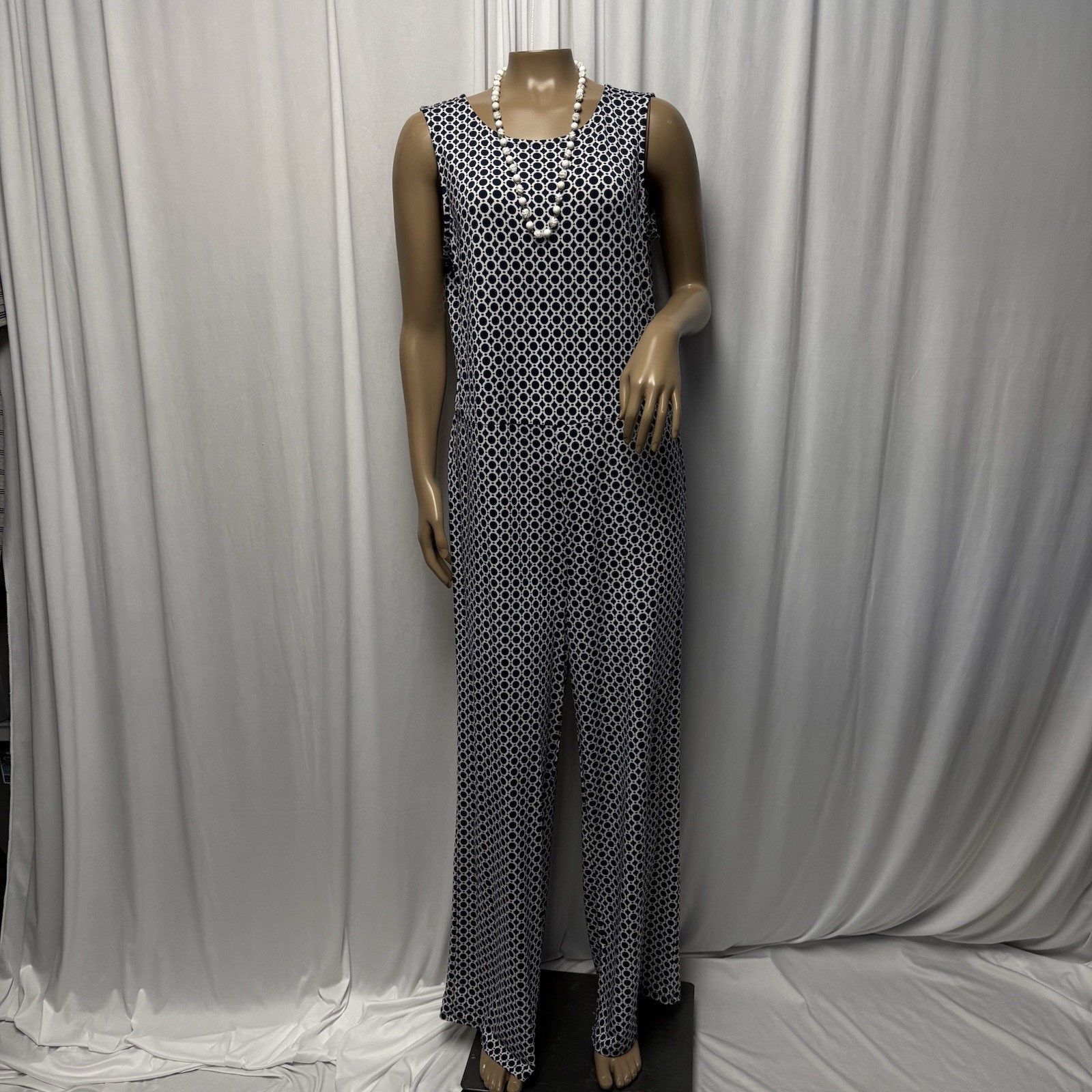 Tacera Jumpsuit Size Medium Navy Blue Circular Keyhole Back