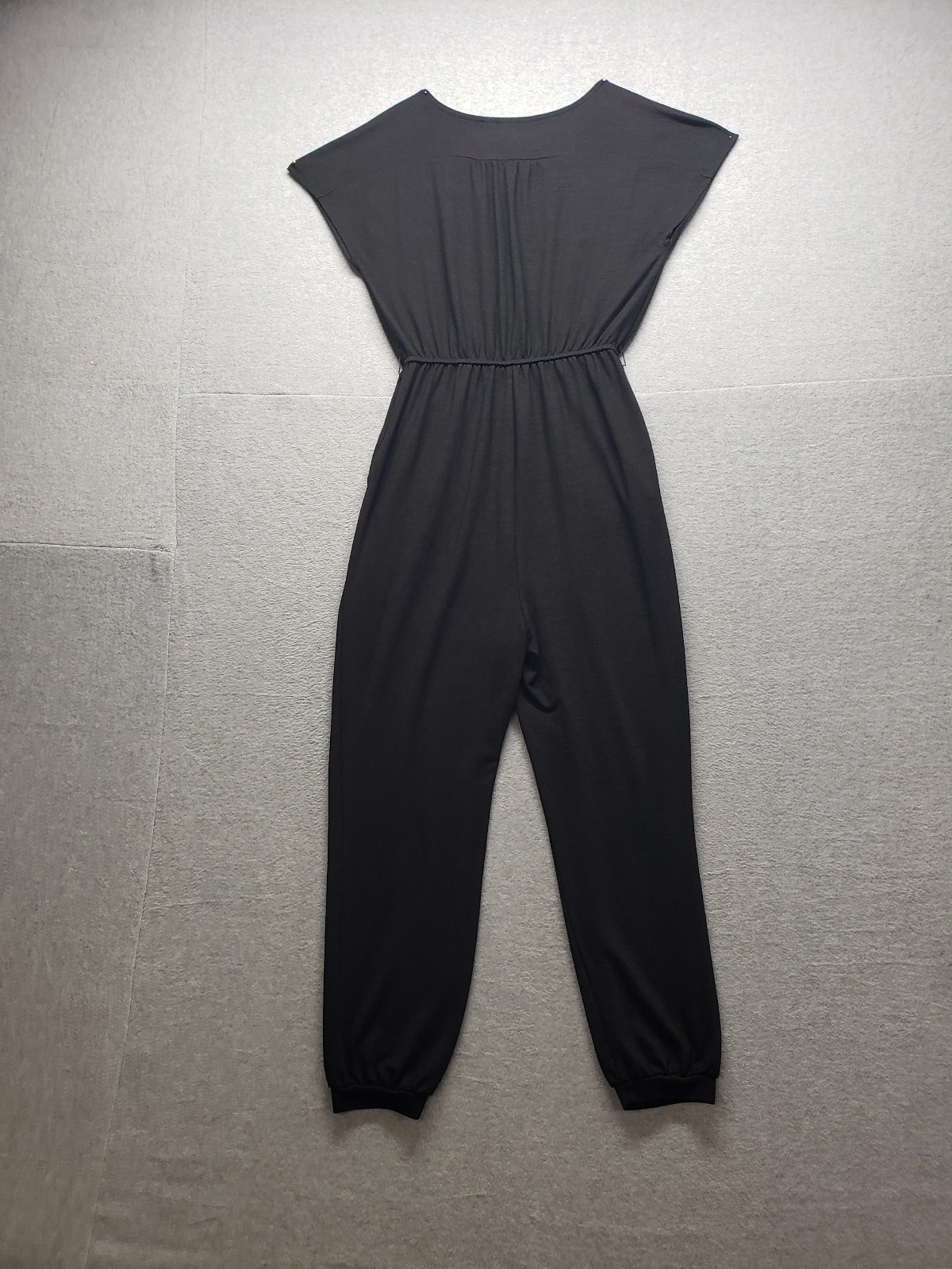 Gap Women Jumpsuit S Black V Neck Short Sleeve Tapered Leg Stretch Poly Blend