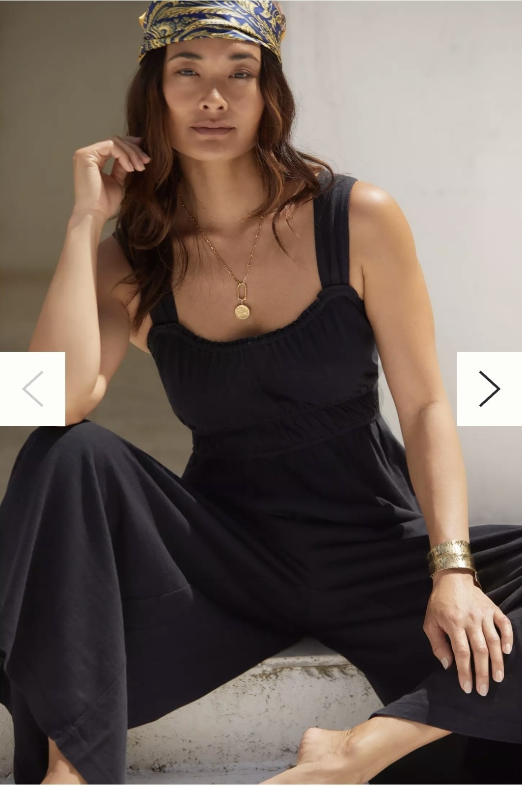 Anthropologie Simona Scoop Neck Wide Leg Jumpsuit Black Smocked Cotton Size M
