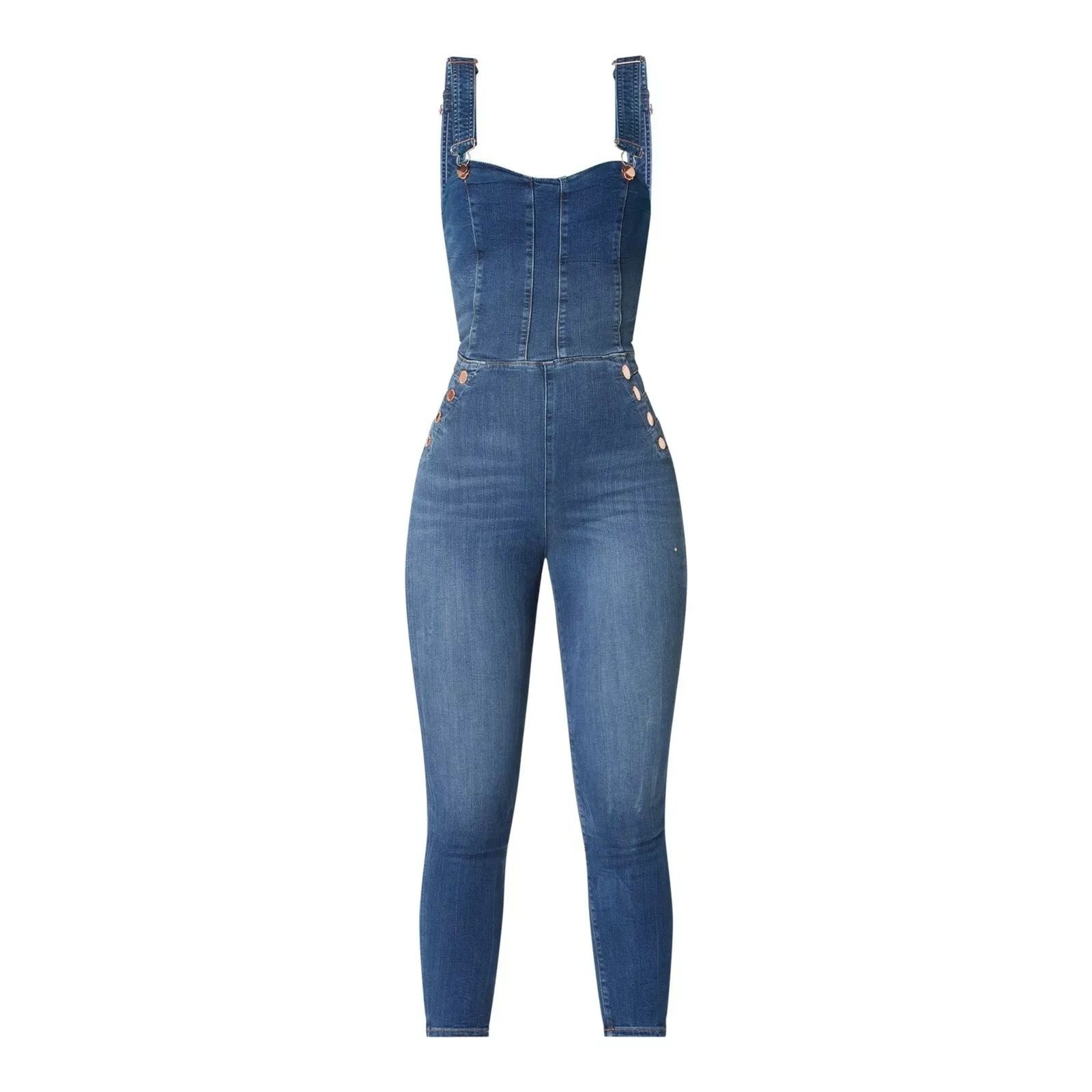 Guess Rosemary Jumpsuit High Waist Skinny Fit Stretch Denim Womens XS Black NWT