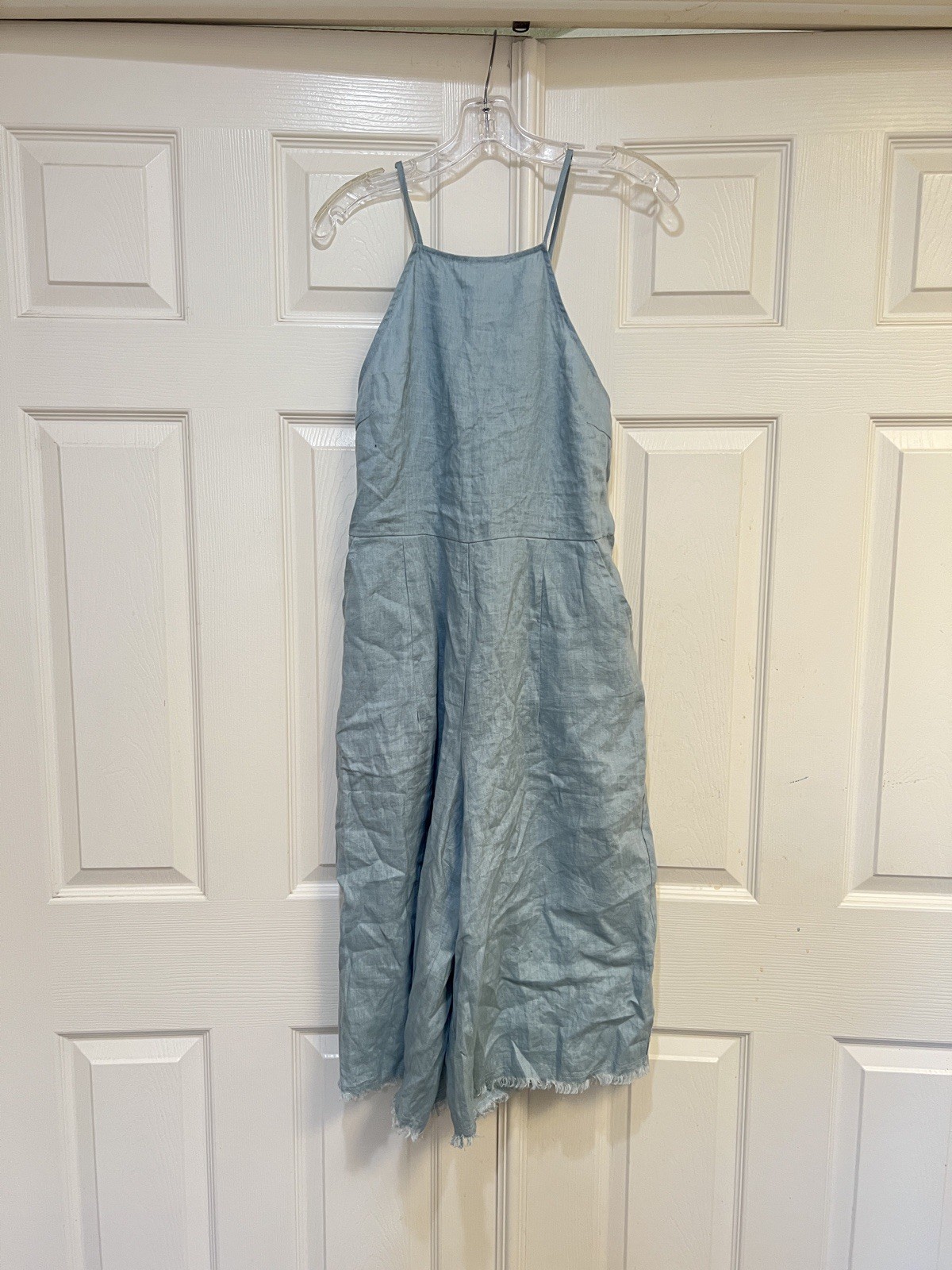 Reset blue adjustable open back culotte jumpsuit pockets summer beach medium