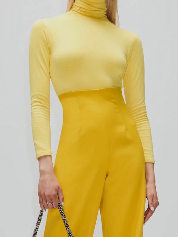 $395 Sergio Hudson Women’s Yellow T-Neck Classic Long Sleeves Bodysuit Size M