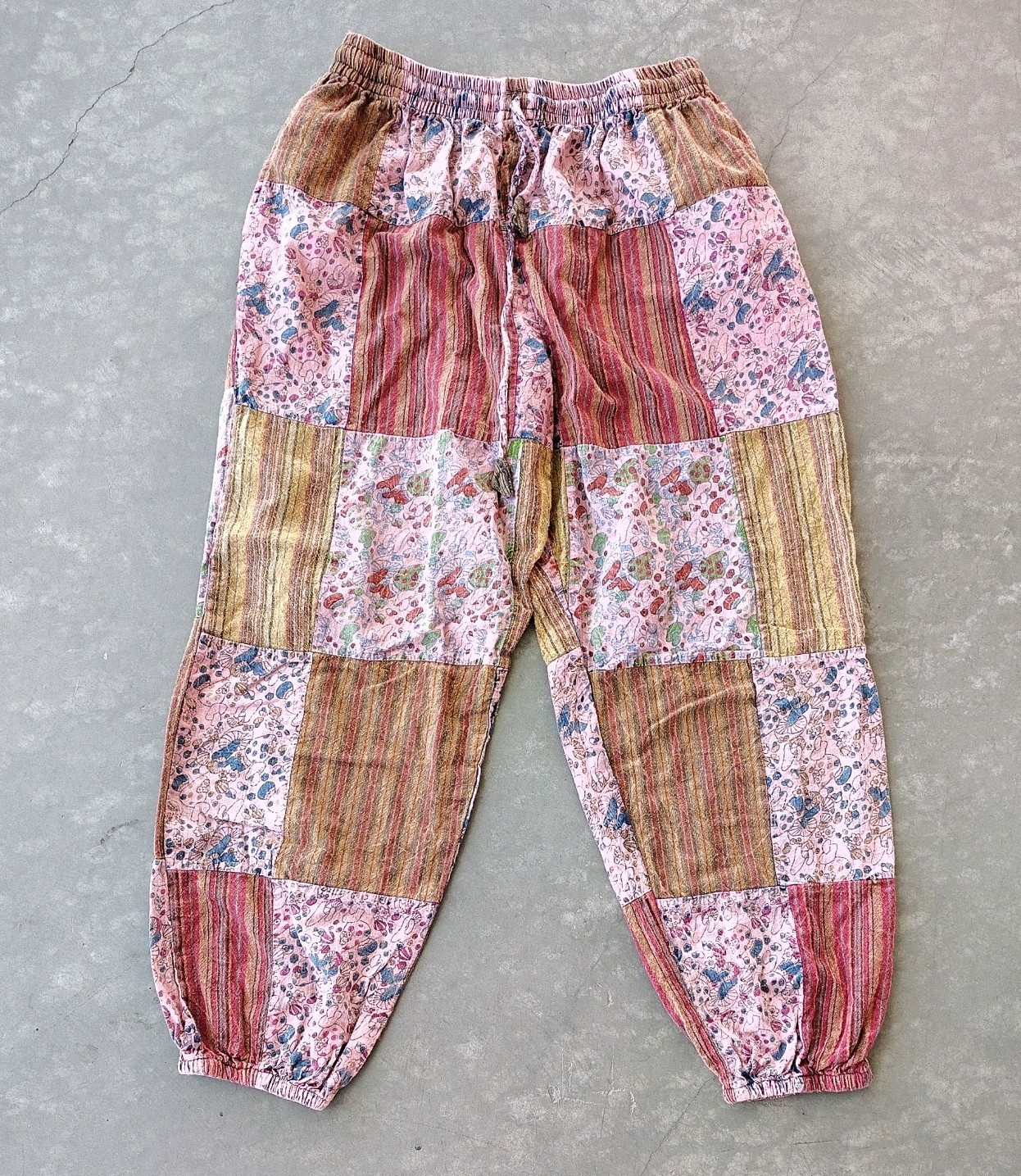 Vtg 90s Kirat Harem Pants Women One Size Patchwork Barrel Jogger Organic Artsy