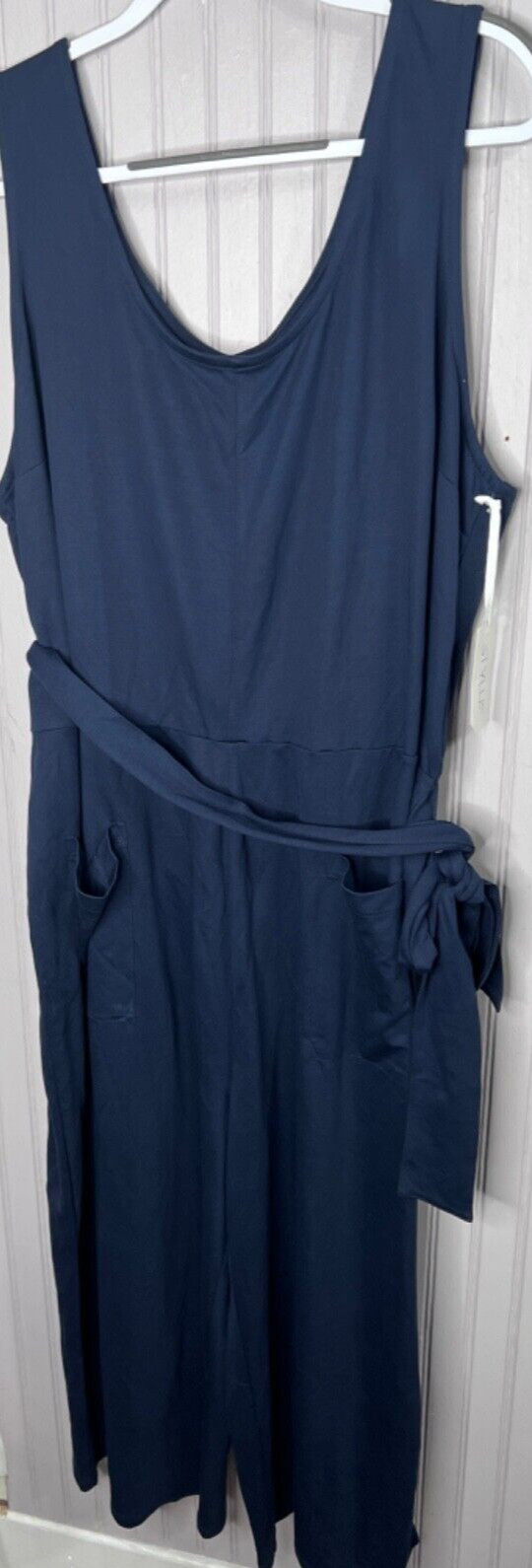 STYLUS Women JUMPSUIT 2X Roomy Rich Blue Sash Belt Comfort Designer Stretch NEW