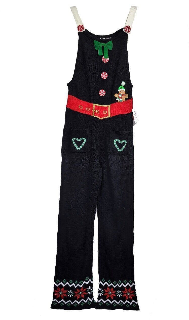 NWT Ugly Christmas Sweater Overall Jumpsuit Women’s pom pom Jumper Romper