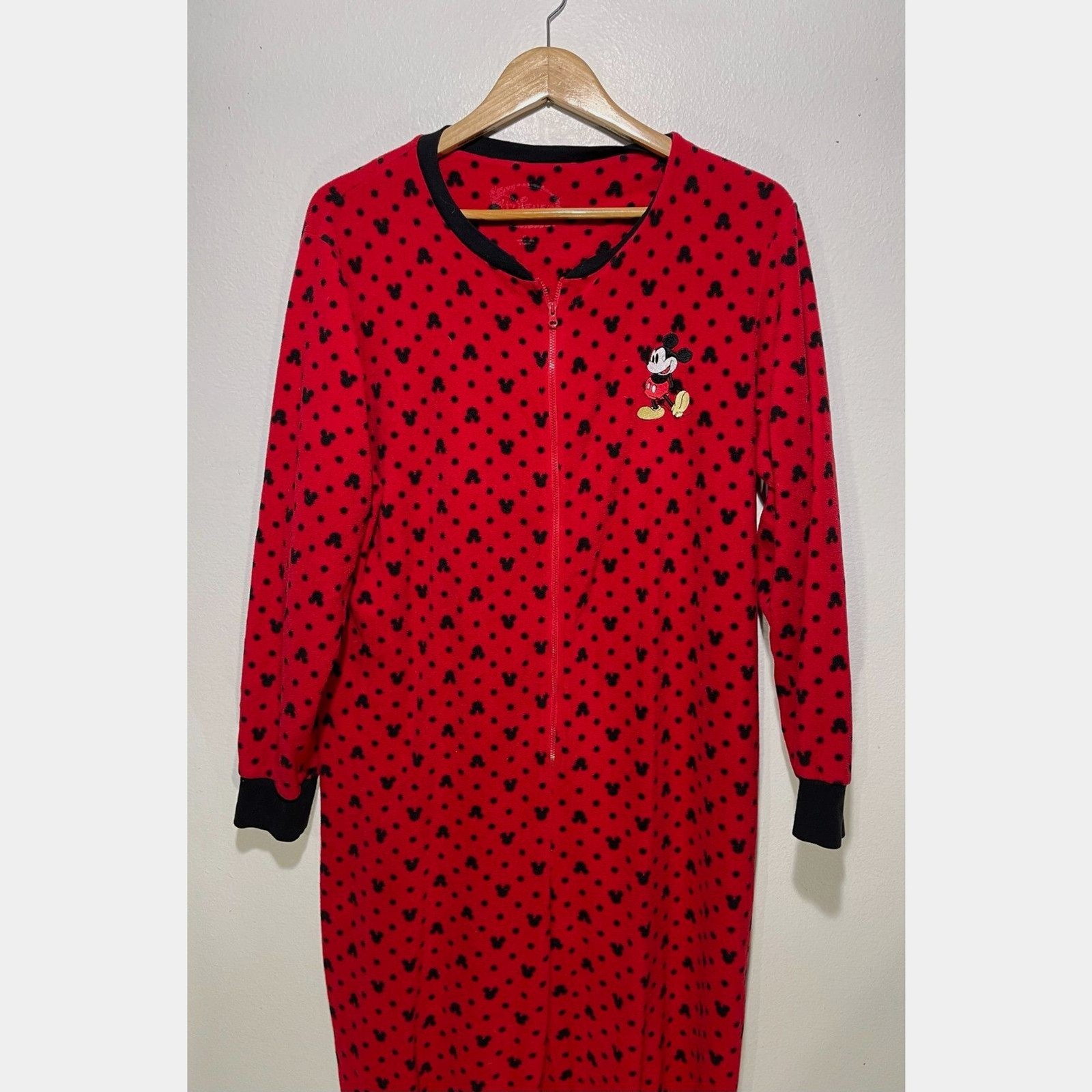 Disney Mickey Mouse one piece outfit hooded Faux Fur sleepwear red adult XL