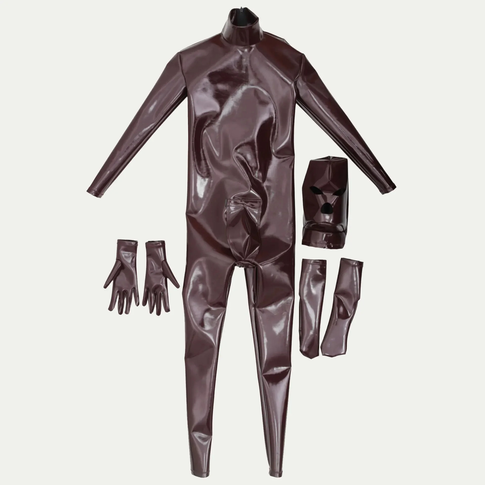 Men Full Cover Catsuit Tights PU Bodysuit Water-resistant PVC Shiny Jumpsuit Set