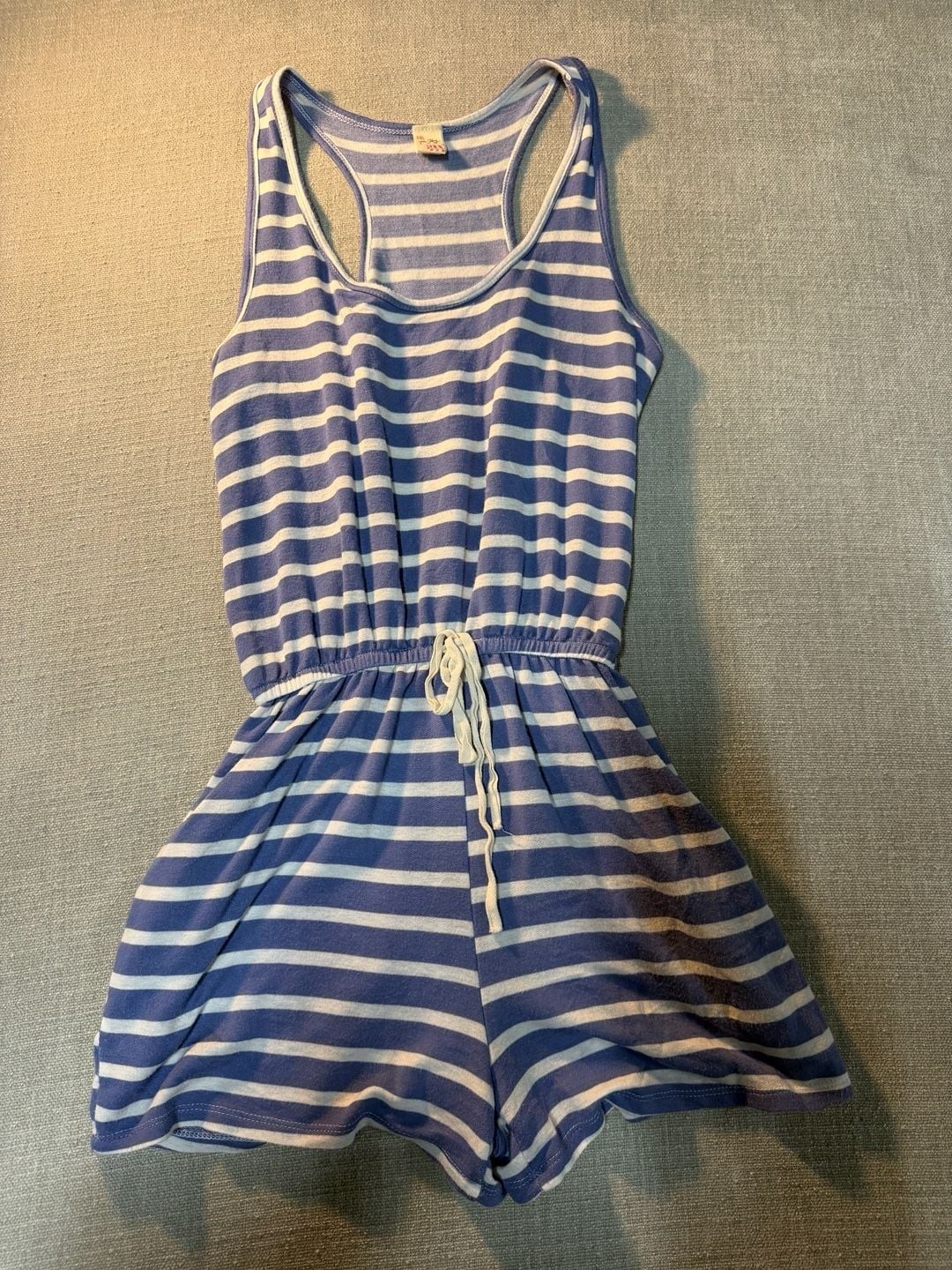 7th Ray Women’s Striped Racerback Romper in Blue and White