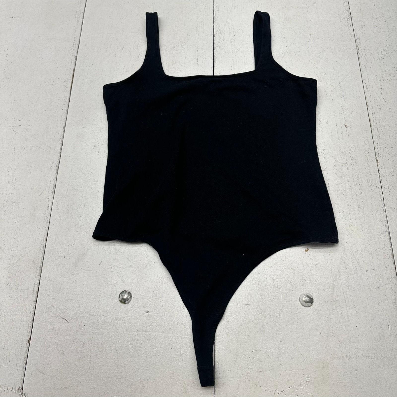 BP Solid Black Sleeveless Square Neck One Piece Thong Bodysuit Womens Size Large