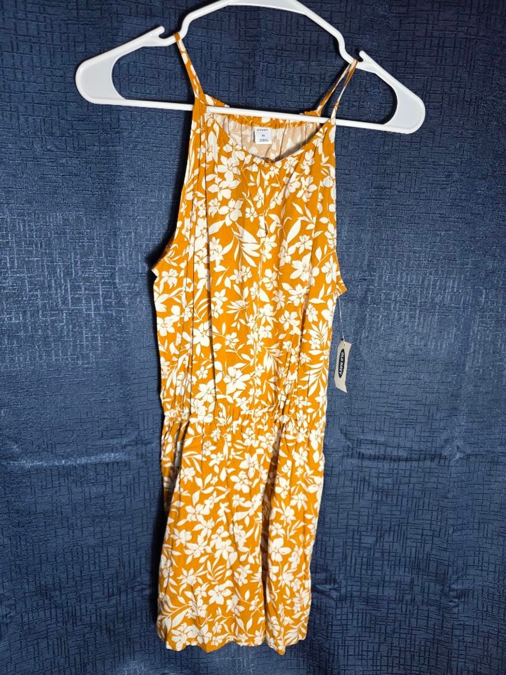 Women’s Old Navy Orange White Floral Romper XS cottagecore Hawaiian beach y2k