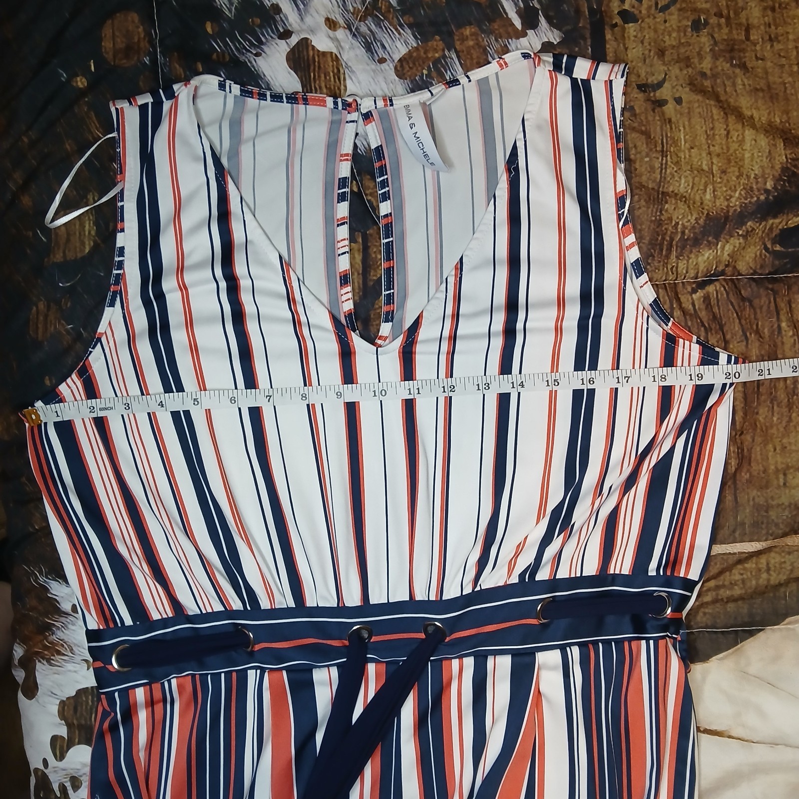 Emma & Michele XL Striped Jumpsuit Wide Leg Elastic Waist Tie 41” Bust 30.5”…
