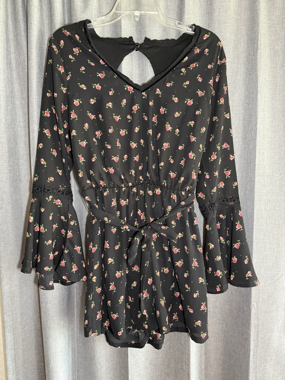 Disney Princess Women’s Beauty And The Beast Rose Romper Medium Bell Sleeve