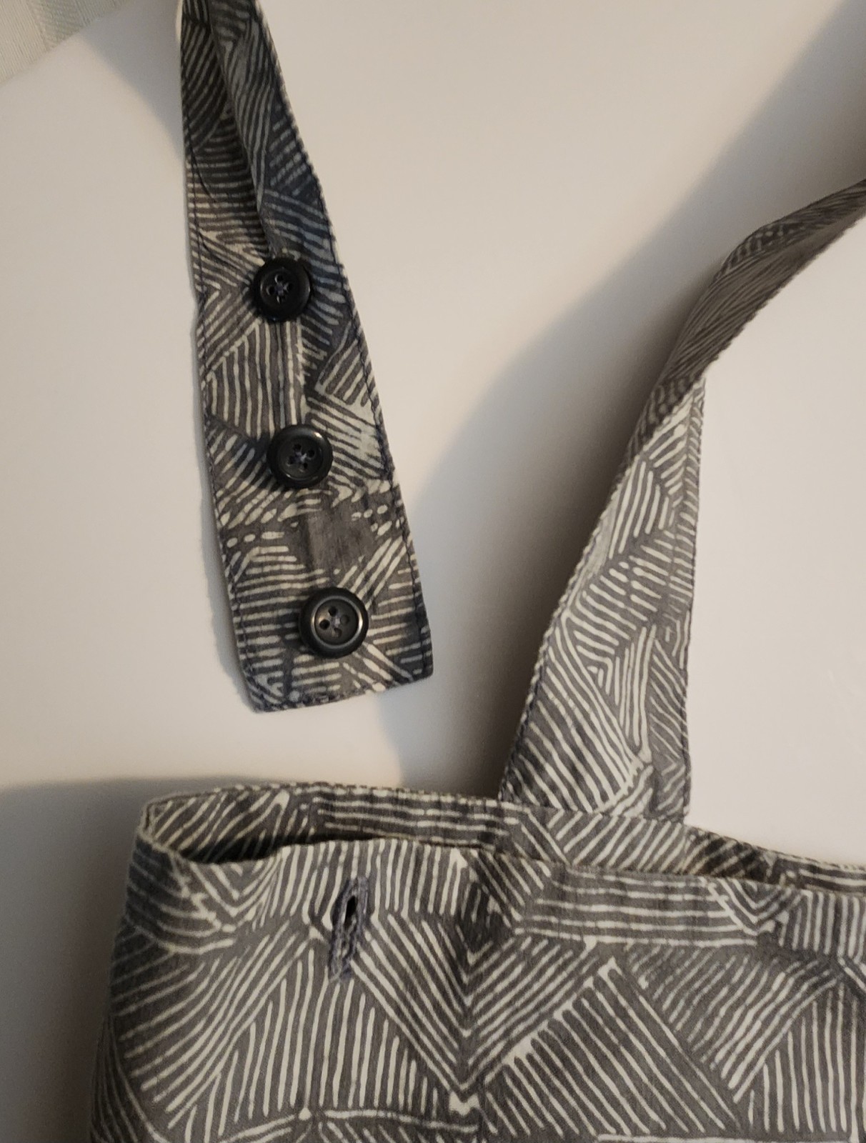 Vtg ’80s Gray/White Geo Pattern, Cotton, Balloon Leg High Waisted Overalls, S/XS