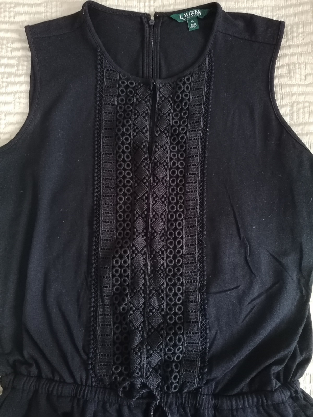 Ralph Lauren Black Jersey Jumpsuit Women’s Size XL Cotton Romper Tapered Leg