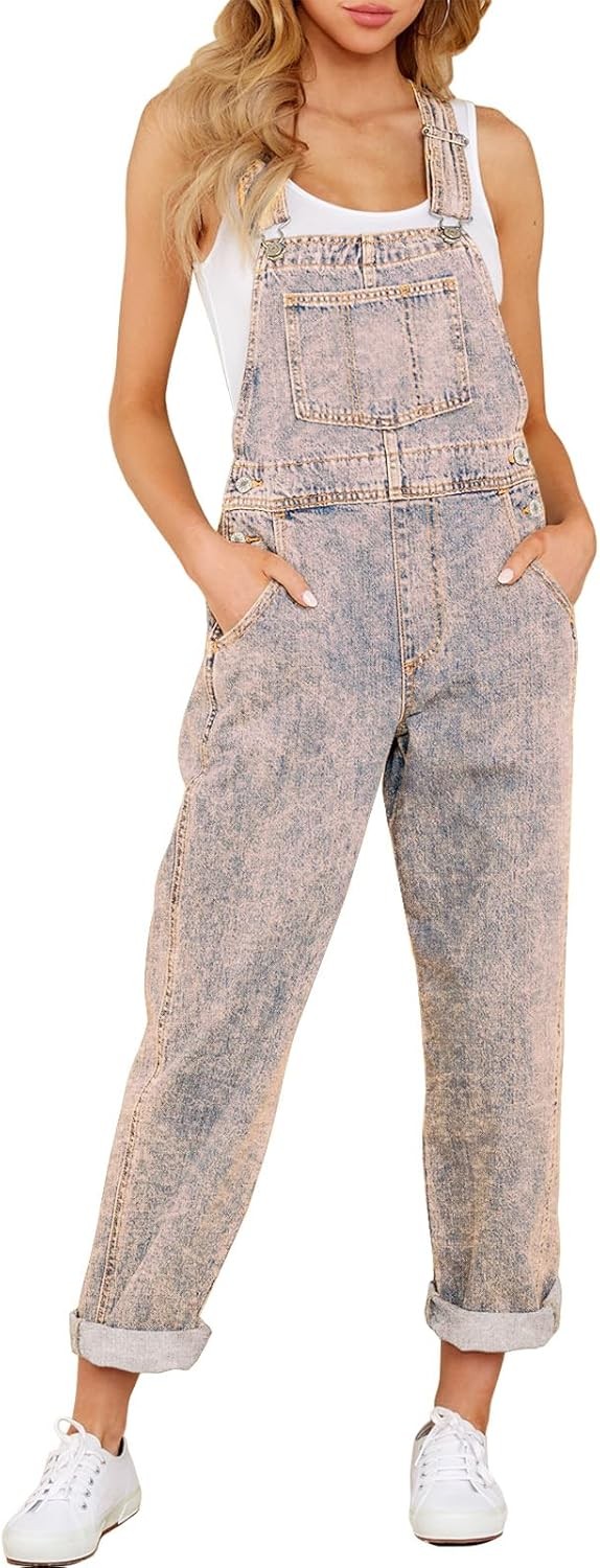 Womens Stretch Denim Bib Overalls Adjustable Casual Jumpsuit Pants