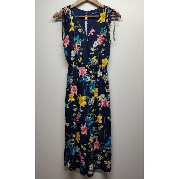 As U Wish Jumpsuit Women S Blue Floral Sleeveless Elastic Waist Summer Vacation