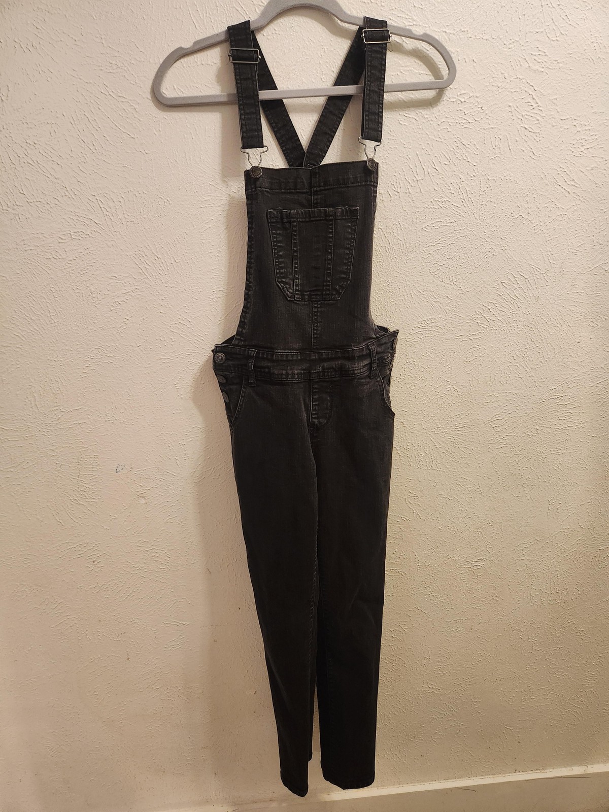 WallFlower Overalls Womens Medium Black Denim Stretch Adjustable Straps Pockets