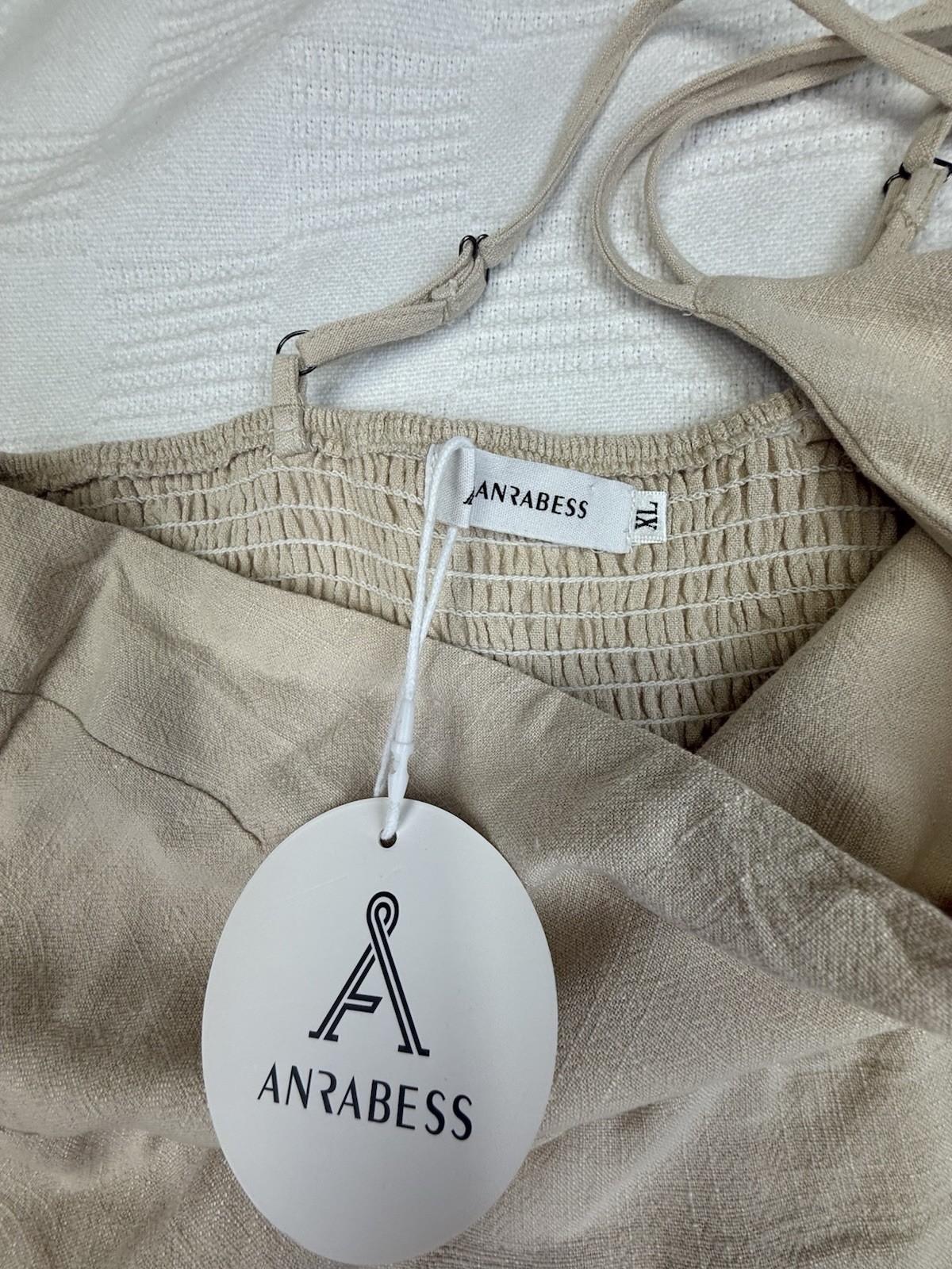 New Anrabess 1 Shoulder High Waist Wide Leg Linen Blend Jumpsuit Beige XL Summer