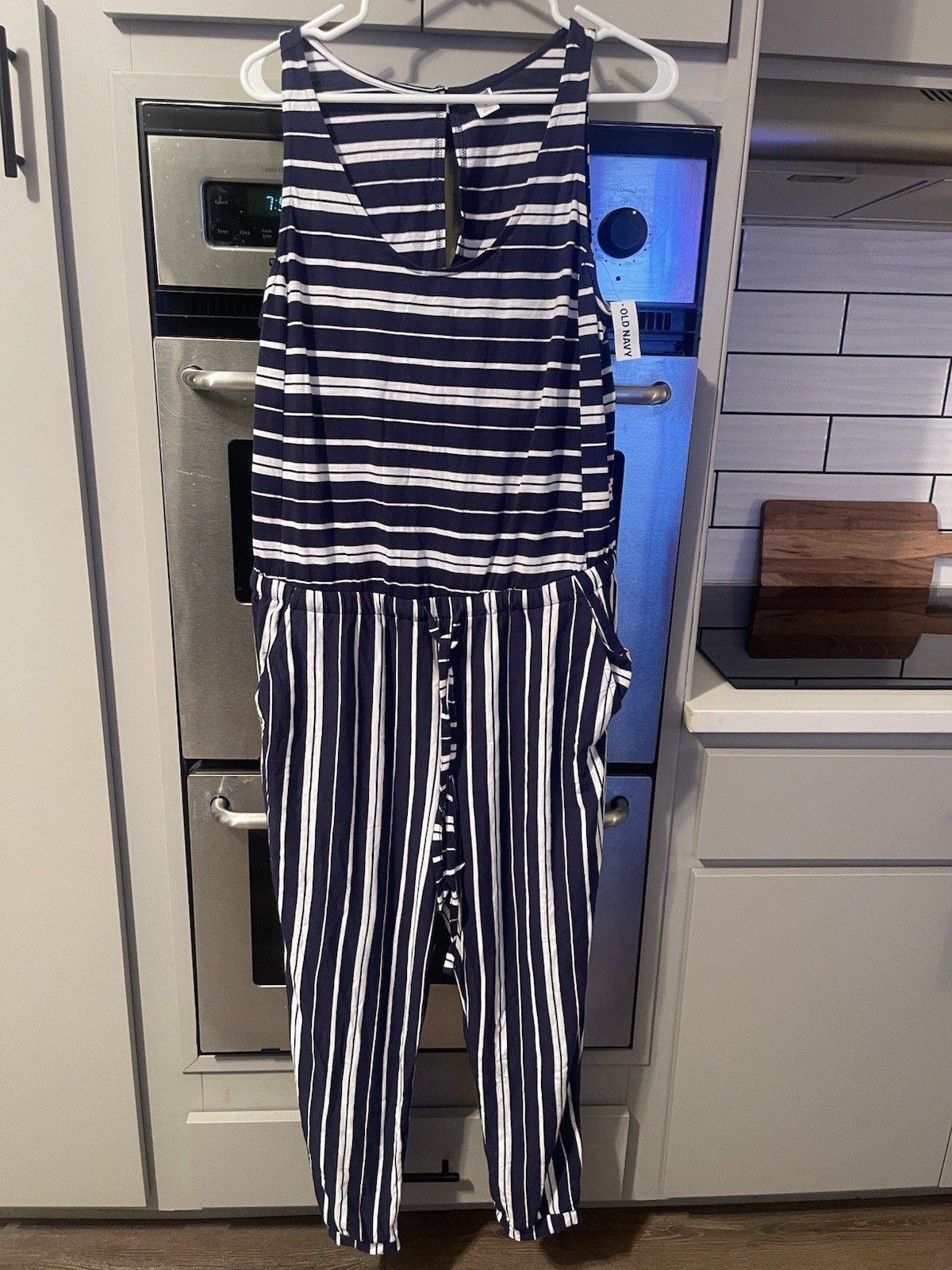 Old Back Jumpsuit-Size L- Navy/White-NWT