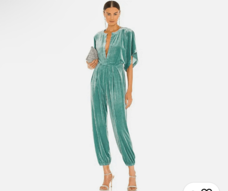 Norma Kamali Rectangle Jog Jumpsuit Size Large Vintage Mint Green Velour Fabric
