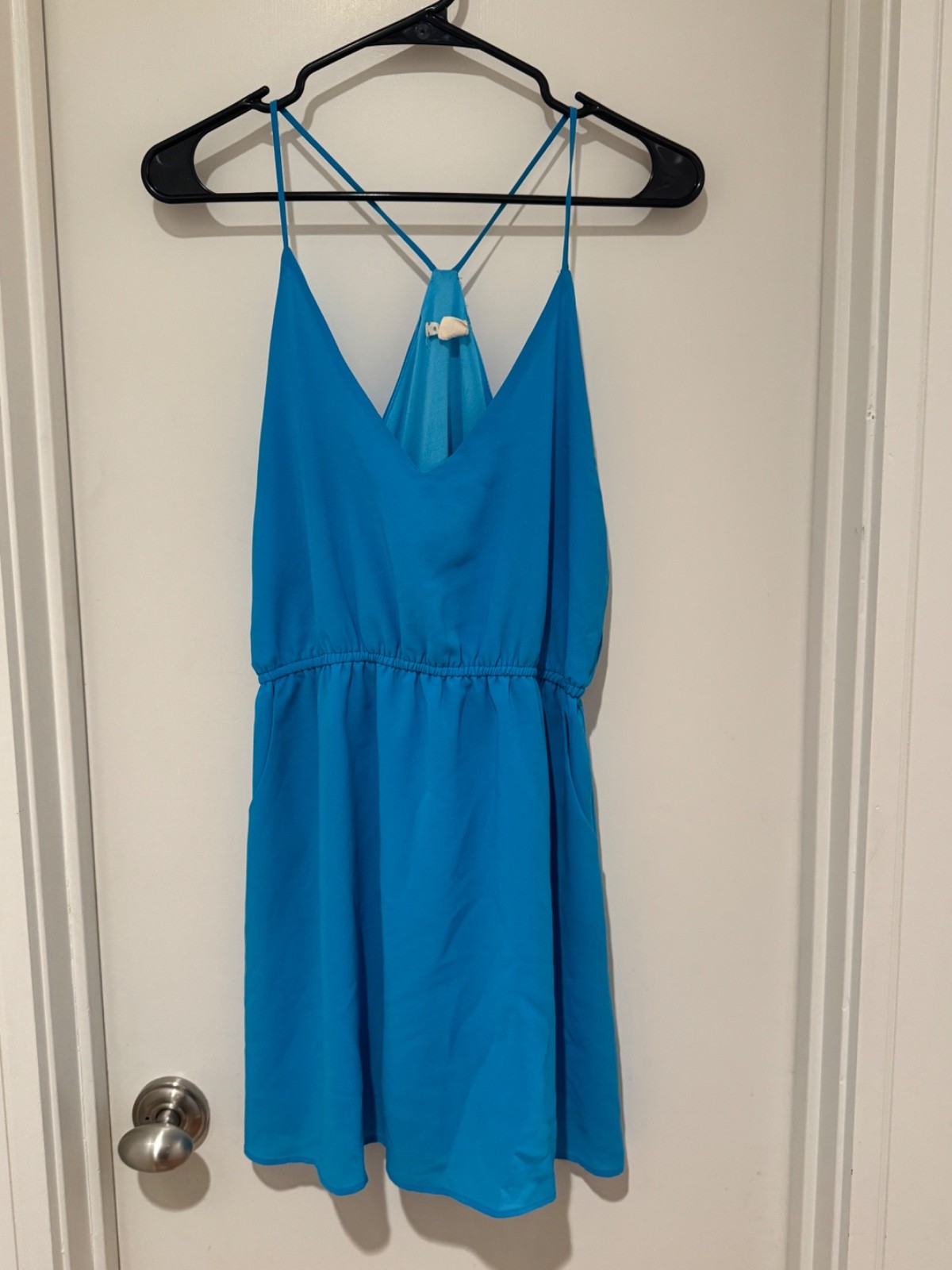 STYLISH! Very J Size SMALL Turquoise Spaghetti Strap Romper With Pockets