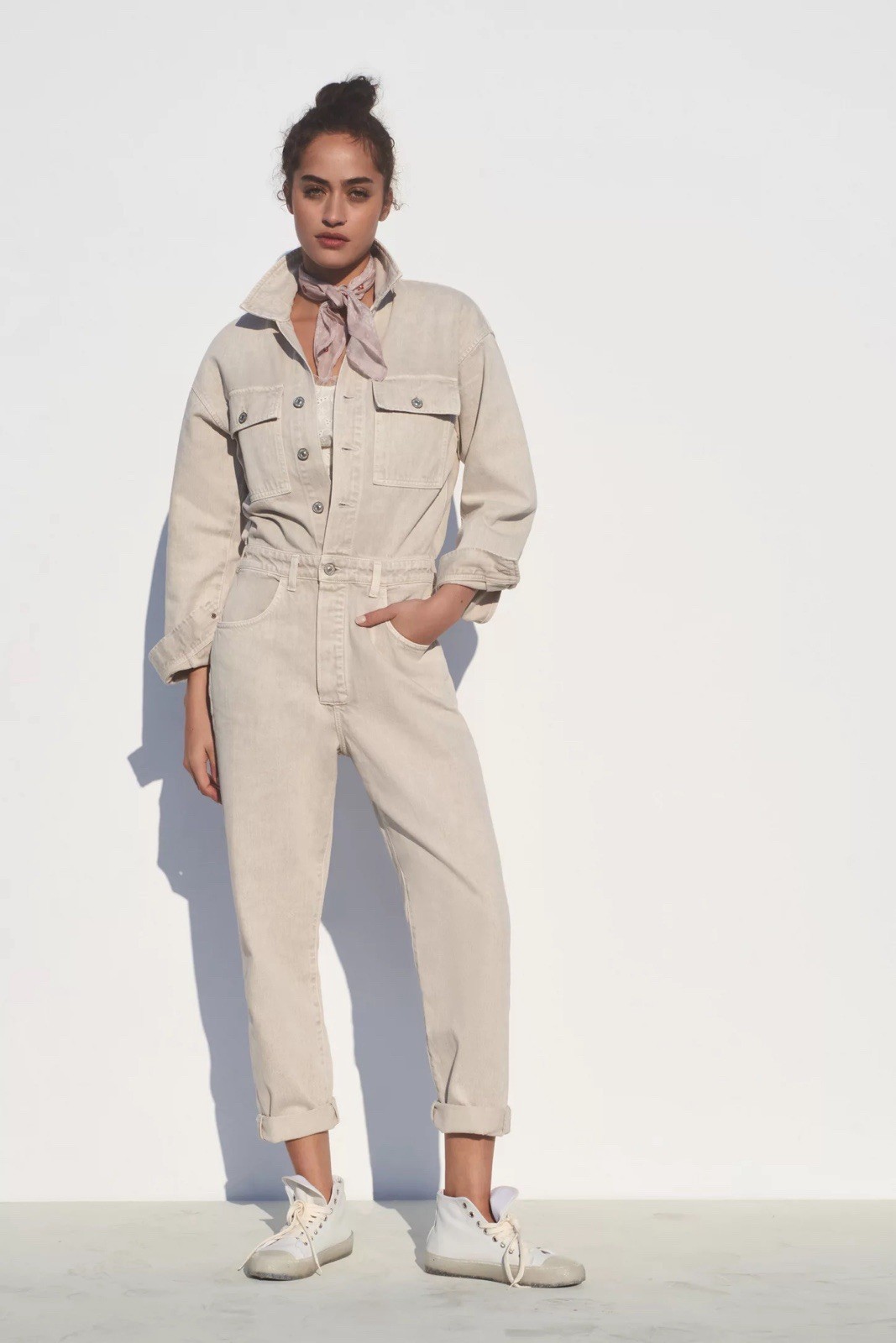 CITIZENS OF HUMANITY Desert Haze Liu Long Sleeve Straight Leg Denim Jumpsuit XS