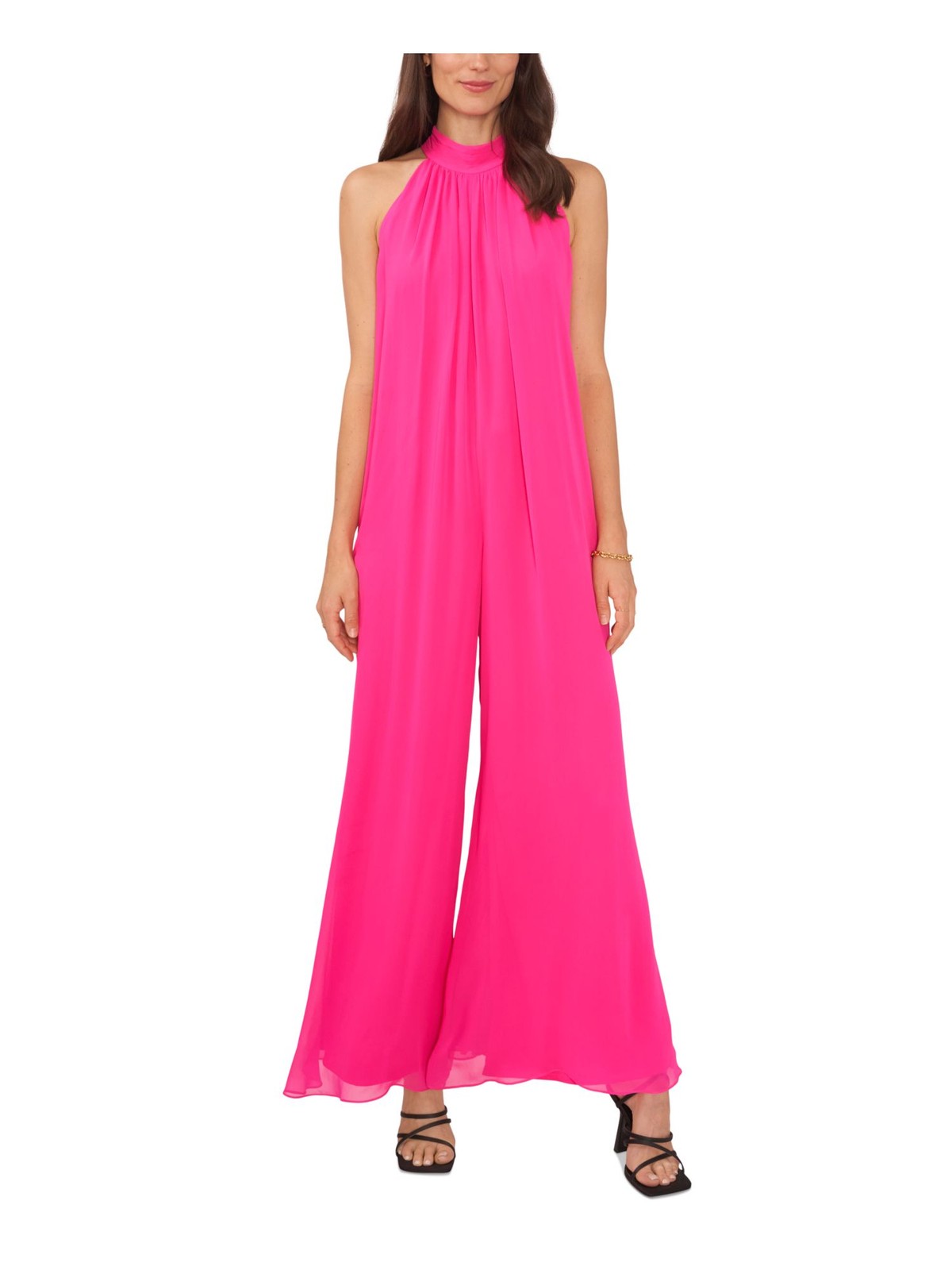 VINCE CAMUTO Womens Pink Tie Lined Sleeveless Halter Evening Wide Leg Jumpsuit S