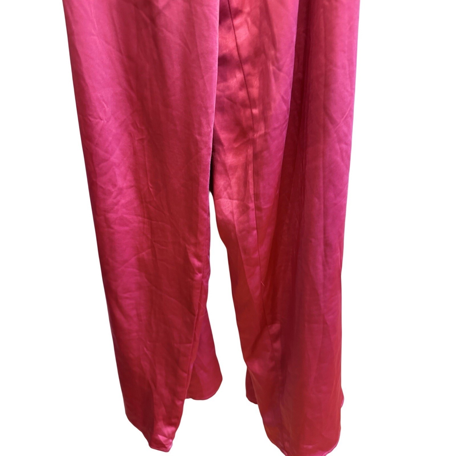 Lulus Fuchsia Satin Silk Halter Wide Leg Jumpsuit Halter Romper Pants Sz Large