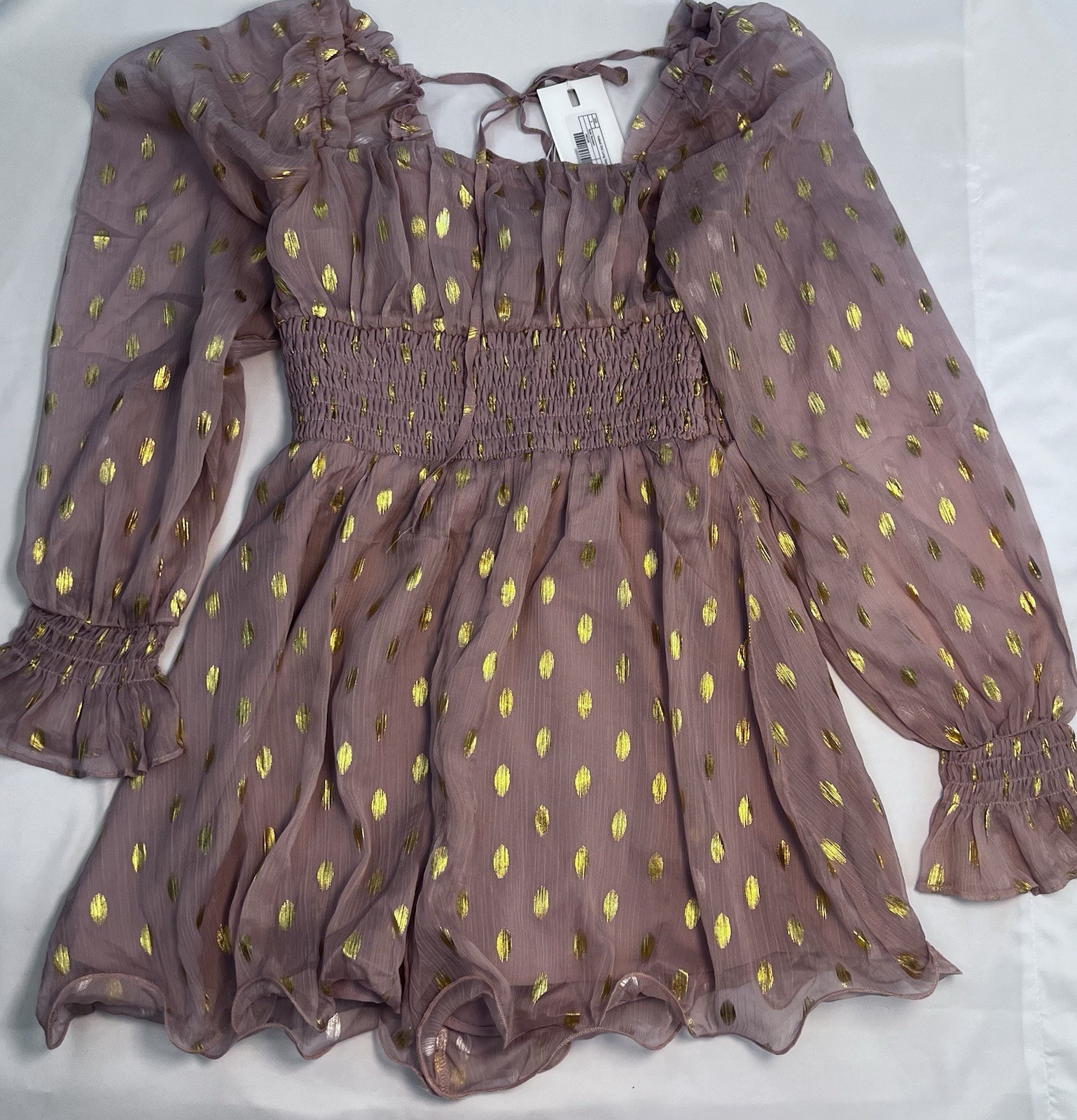Endless Rose Women’s Foiled Dot Long Sleeves Romper Size Small Dusty Pink New