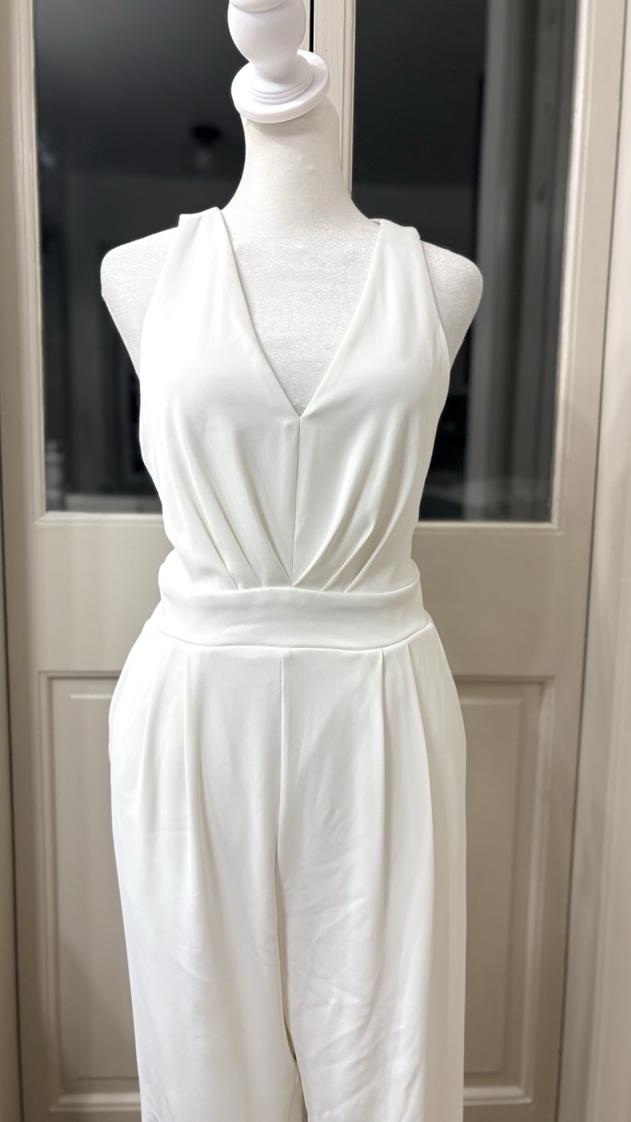 IBTOM CASTLE Sexy High-Waisted Halter White Jumpsuit Medium V-Neck Wide Leg