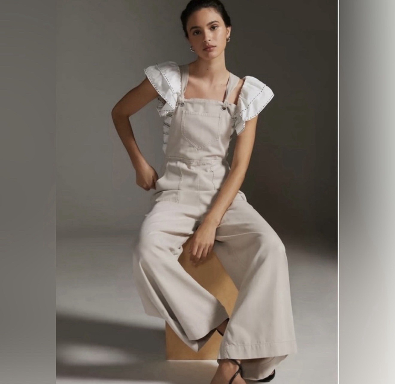 Anthropologie Jumpsuit Overall Romper – Cream/Tan – Size L – Sold Out