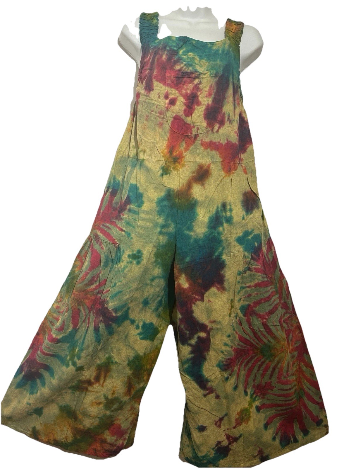 SACRED THREADS funky Tie Dye hippy cotton OVERALLS ROMPER JUMPSUIT JUMPER L