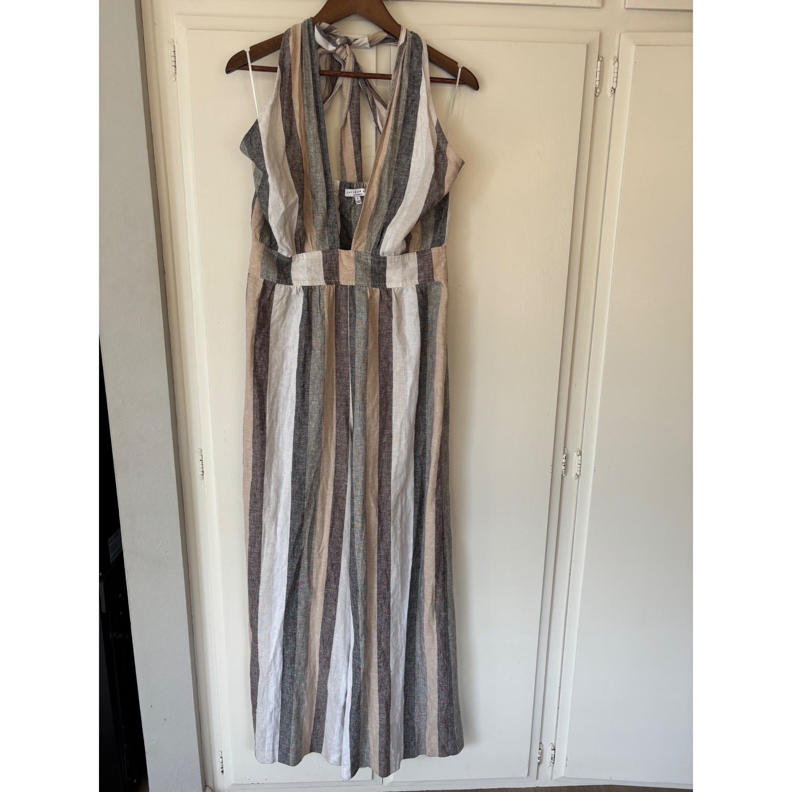 Current Air(Anthropology)Jumpsuit Wide Leg Striped Halter Linen blend Large Boho