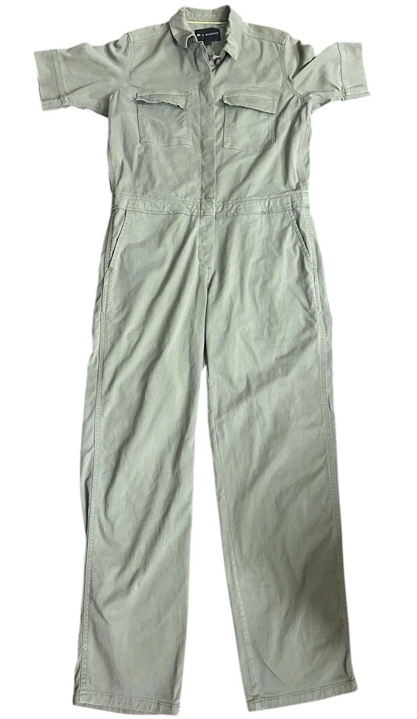 BP Wild Fang Jumpsuit S Green Short Sleeve Button Down Utility Button One Piece