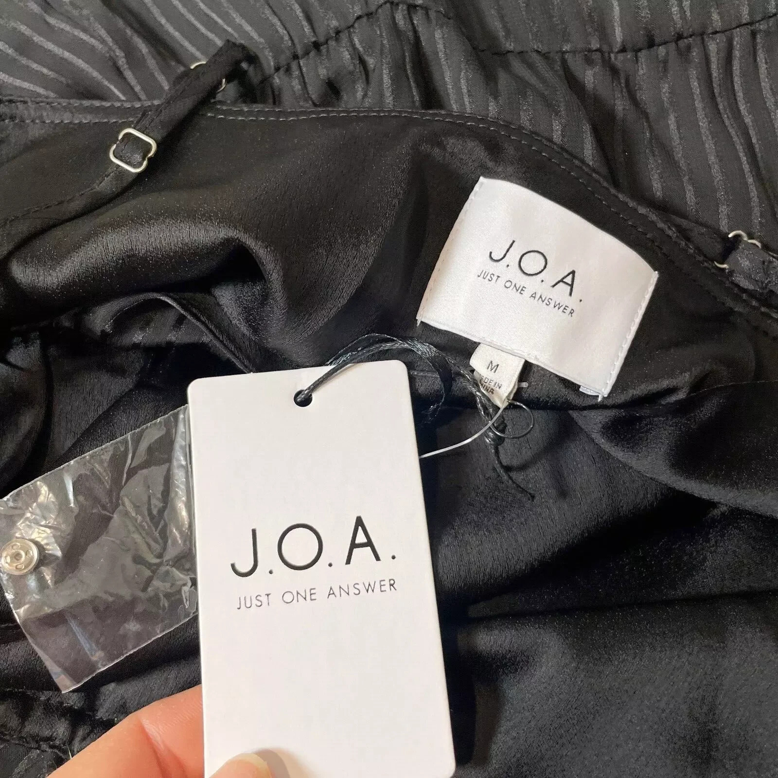 J.O.A Sleeveless Striped Black Jumpsuit Womens M Adjustable Strap Pockets NEW