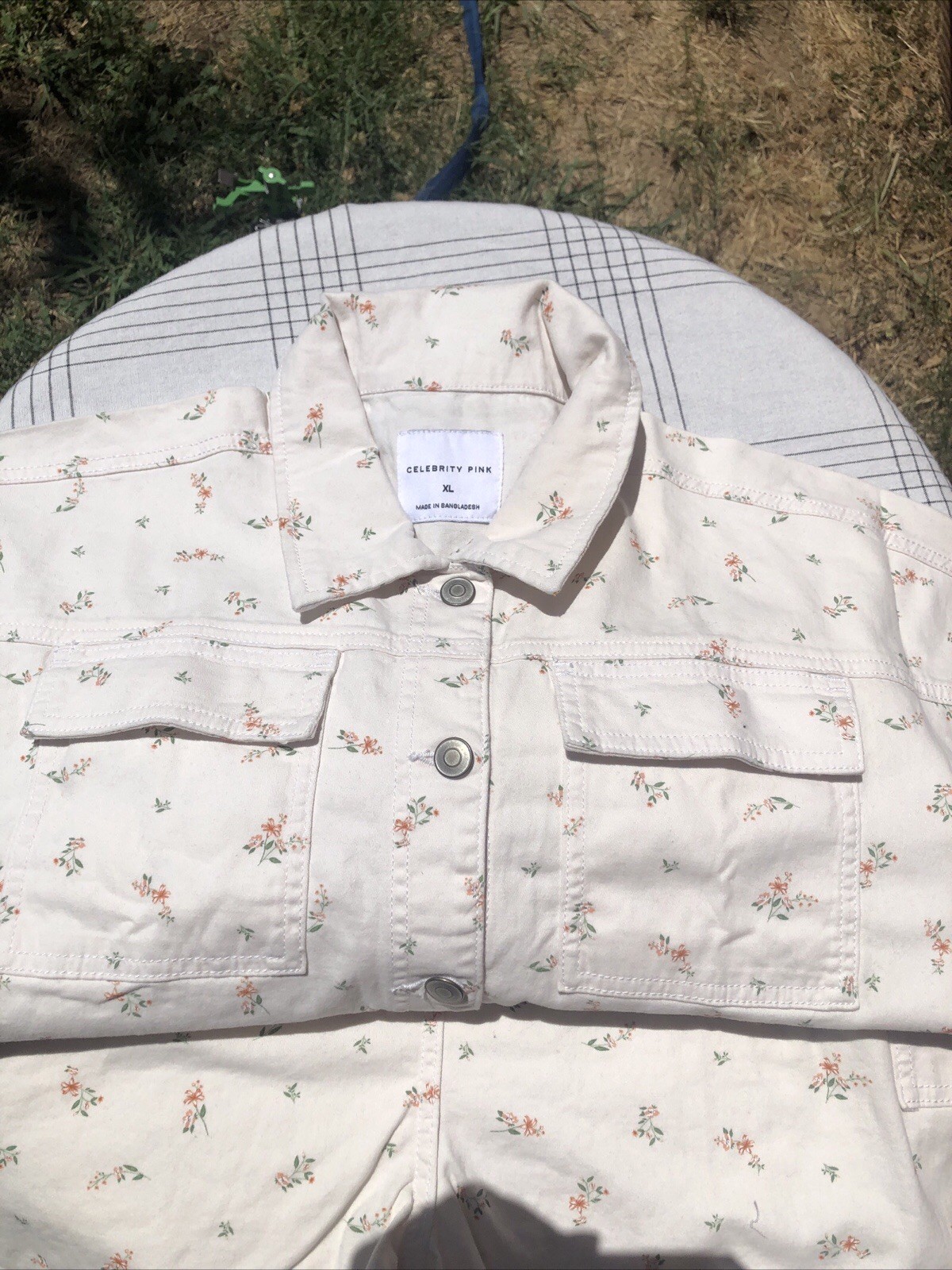 Celebrity Pink Floral Utility Romper XL White Boho Cargo Jumpsuit Elastic NWT