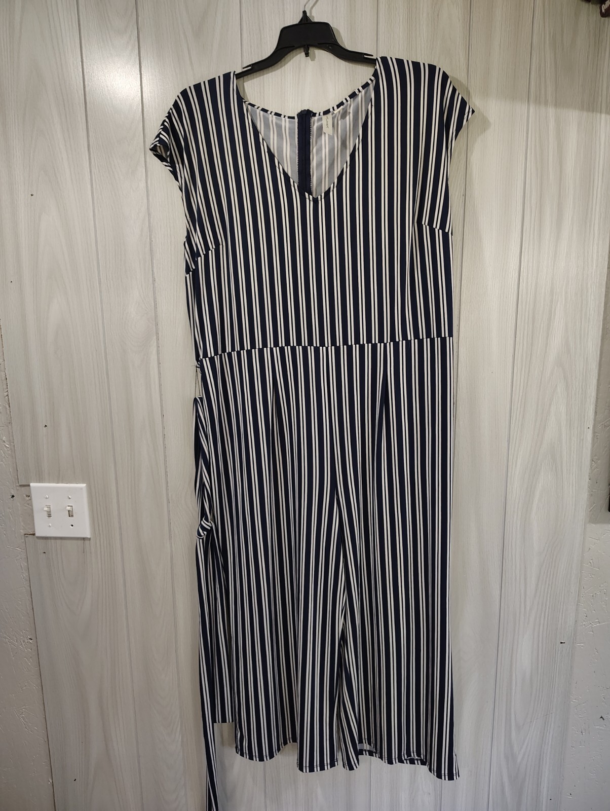 Tacera Jumpsuit Womens Blue White Striped Sleeveless One Piece Pockets XL