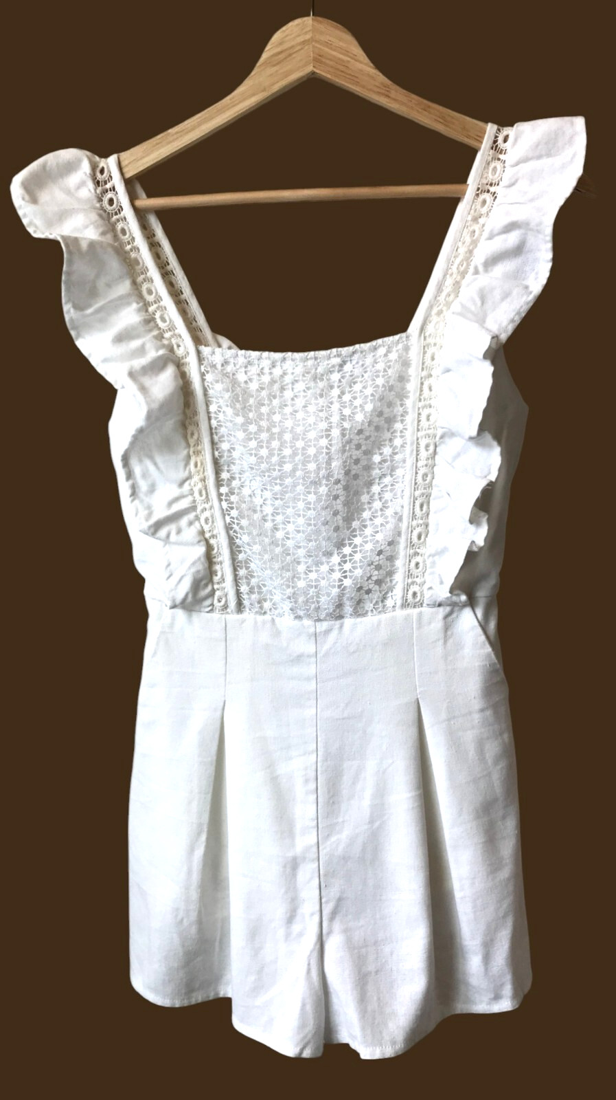 English Factory Linen Ruffle Romper White Women’s Size XS Boho Festival Summer