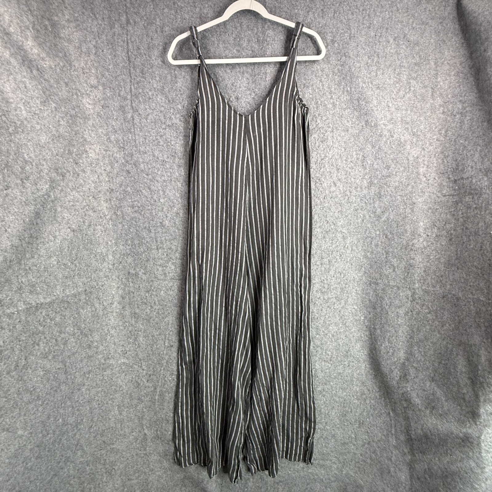 Martina Innocenti Women’s Size S Gray White Stripe Linen Jumpsuit Wide Leg Made