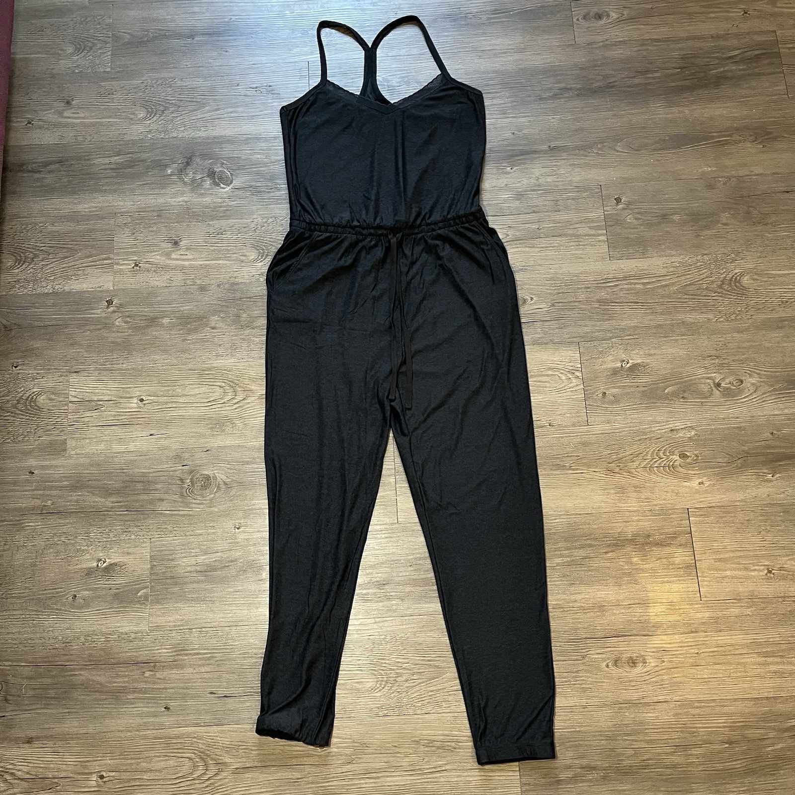 Beyond Yoga Featherweight Dream Lace Racerback Jumpsuit Black Sz Small