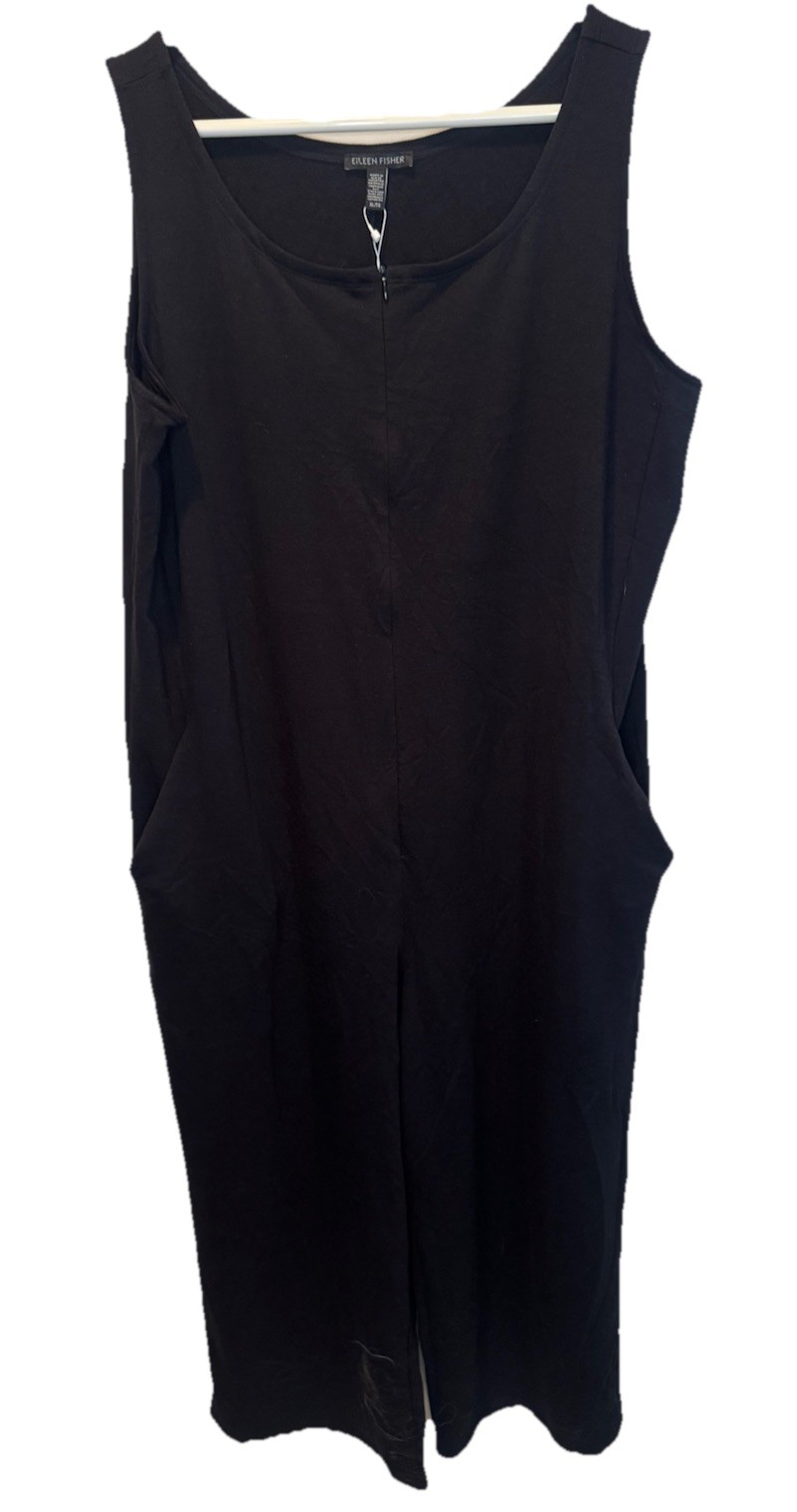 Eileen Fisher Black Sleeveless Cropped Wide Leg Jumpsuit XL NEW Quiet Luxury