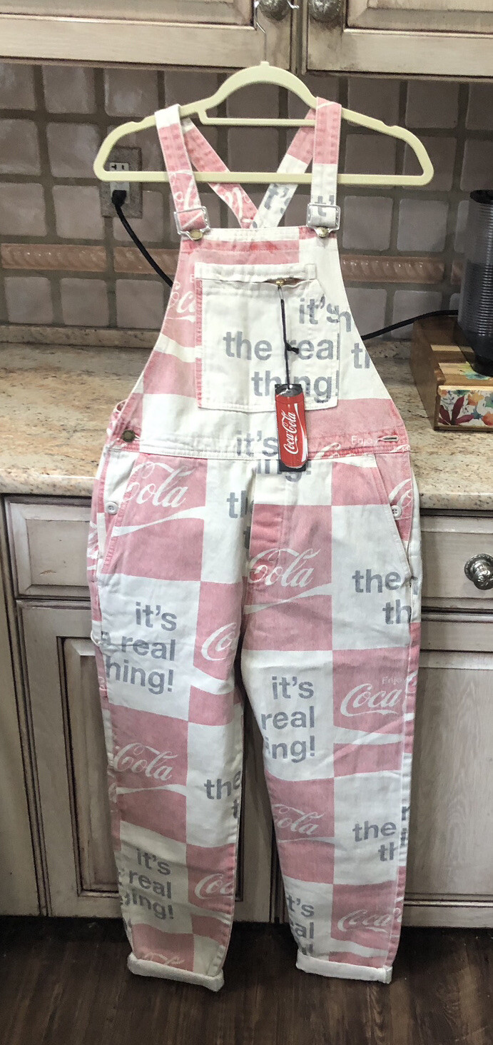 Urban Outfitters Rolla Coca Cola Printed Checkerboard Overall Red Ivory XXS NWT