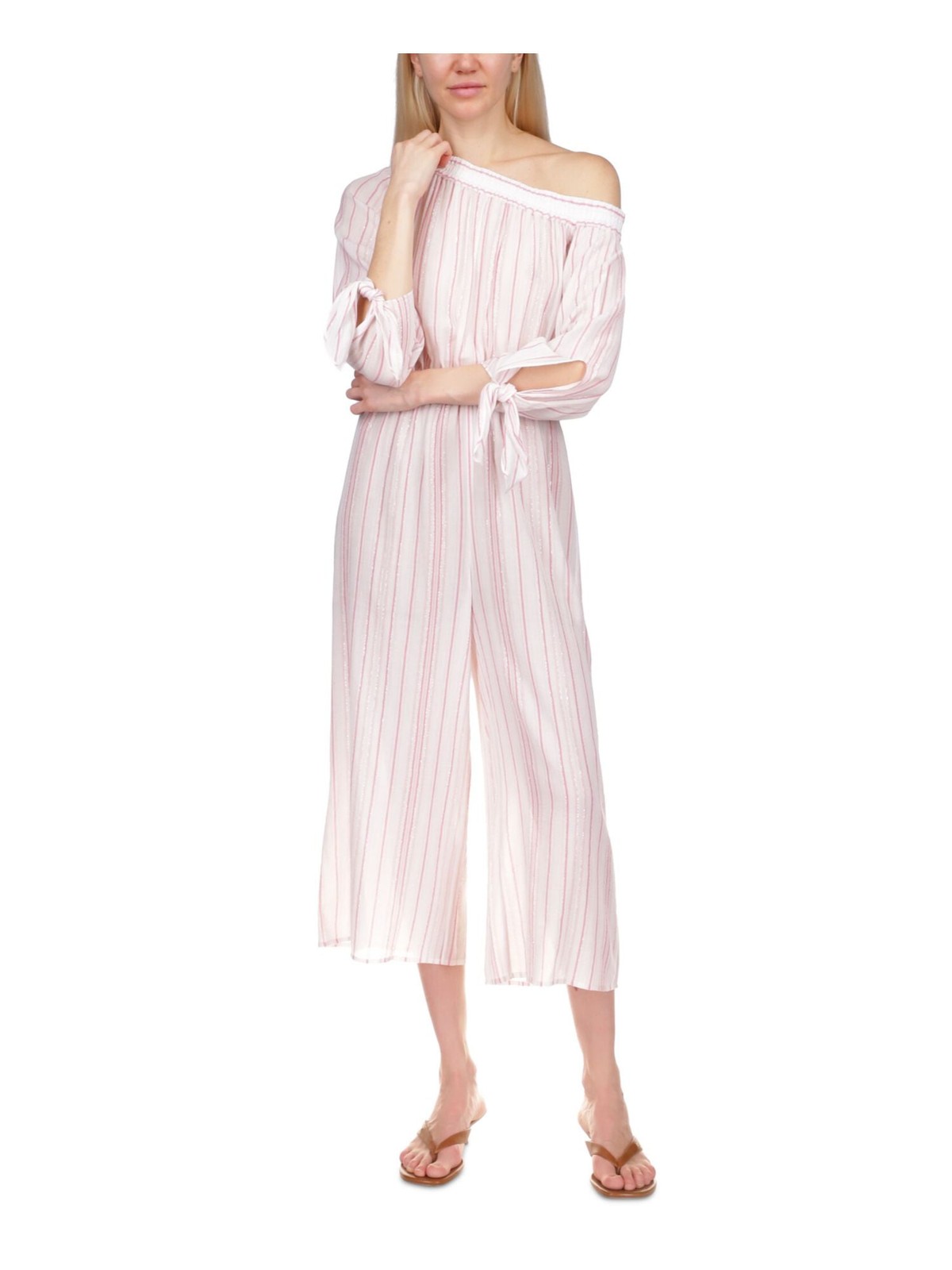 MICHAEL KORS NWT Women’s White Striped High Waist Jumpsuit 1-Piece Size S Pink