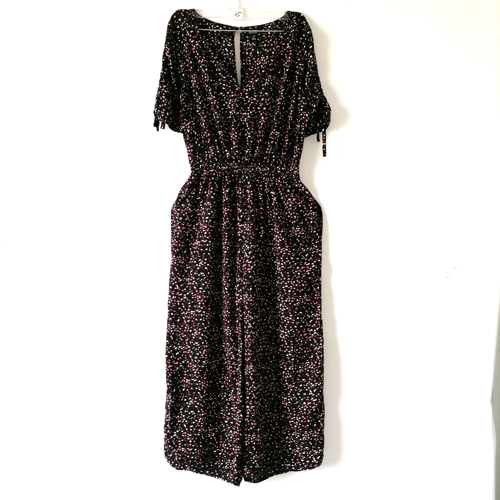 a.n.a Womens Black V Neck Elastic Waist Wide Leg Spotted Romper Size XS