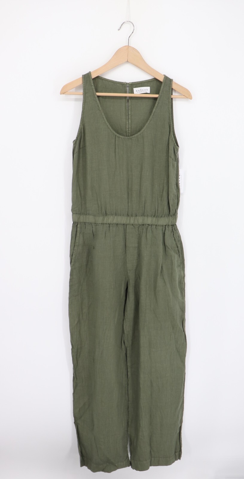 VELVET By Graham & Spencer Winnie Woven Linen Tank Jumpsuit Axe S $288 H5