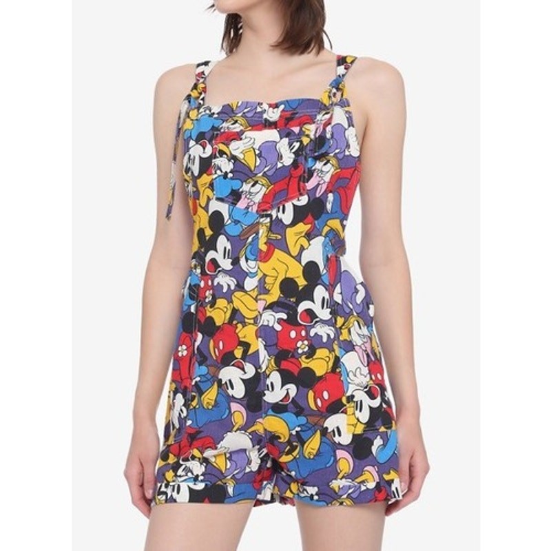 NWT Disney Mickey The Sensational Six Tie Linen Rayon Shortalls Size Small